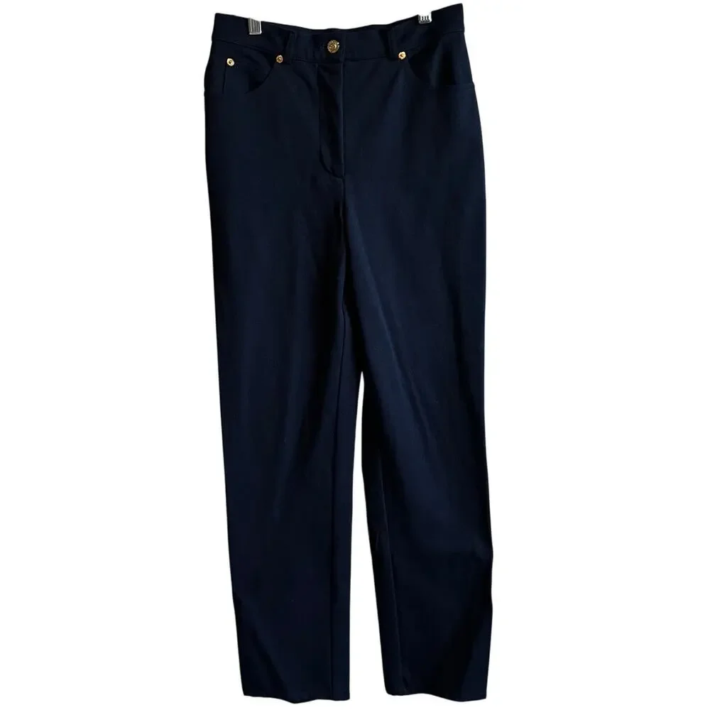St. John Sport by Marie Gray Navy Blue Straight Leg Cotton Blend Pant 4